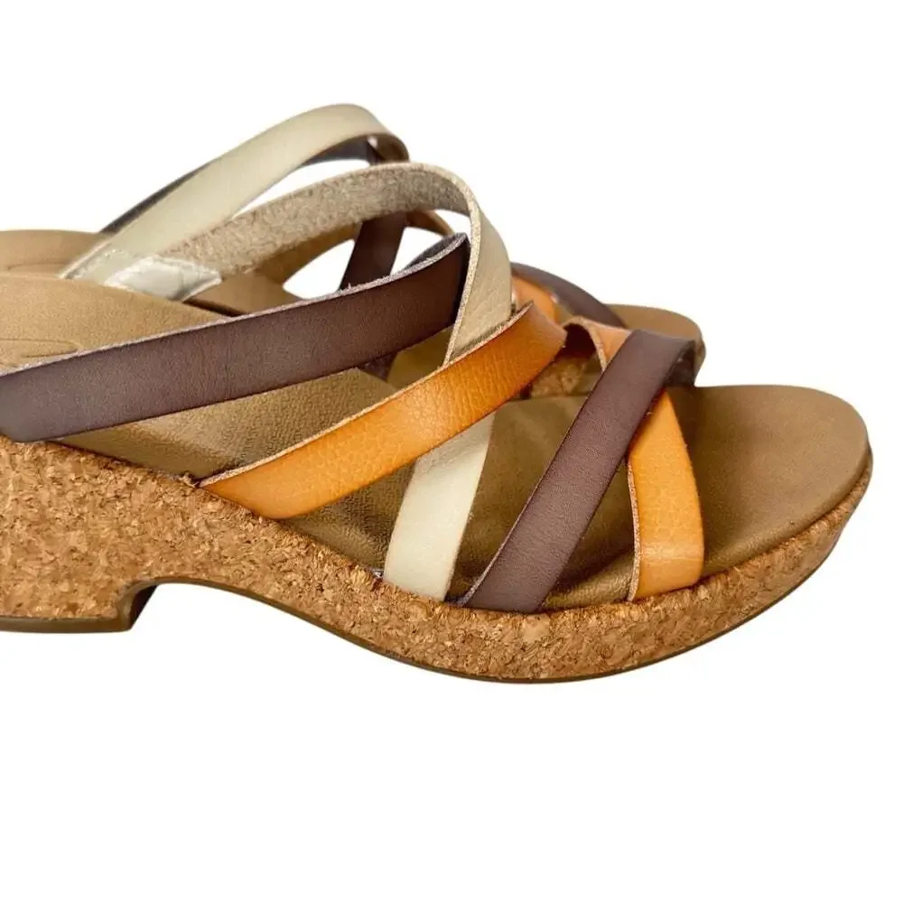 SoftMoc Hillary Multicolor Leather Cork Wedge Sandals Womens 9 Comfort